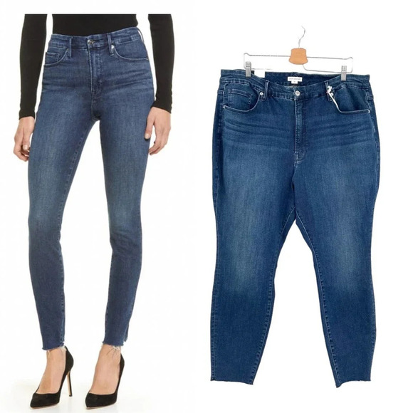 Good American Good Legs Raw Hem Skinny Jeans In Blue653 Plus Size 24 - Picture 1 of 12